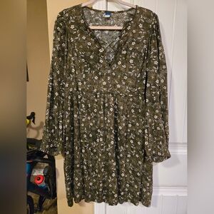 Old Navy Long Sleeve Floral Dress - Olive Sz XL